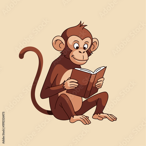 A cartoon monkey reading a book.