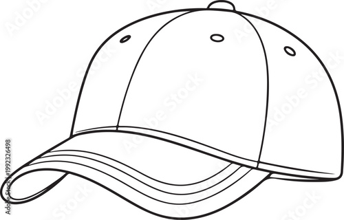 Baseball Cap Line Drawing Vector Isolated on Clean White Background for Fashion and Apparel Design Use