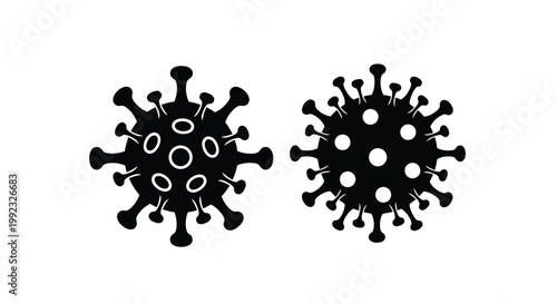 Two black virus shapes against a white background a striking silhouette