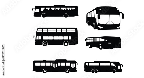 Variety of bus designs shown in black silhouette