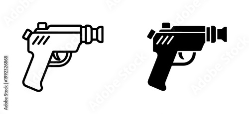 Futuristic Laser Gun Icon Set in Outline and Glyph Style