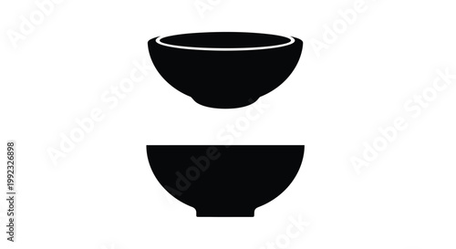 Two black bowls displayed in a simple minimalist silhouette