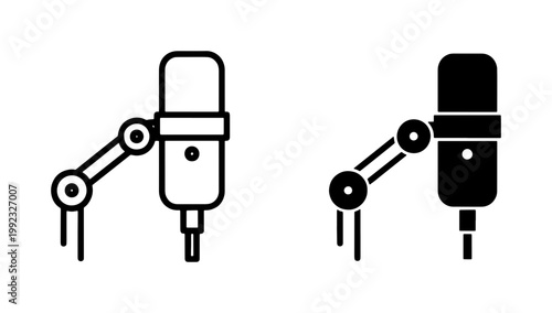 Professional Studio Microphone Icon Set with Boom Arm