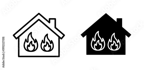 House Fire Icon Set Representing Property Damage and Insurance
