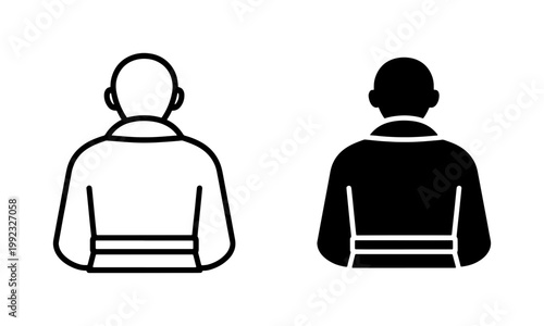 Back view of person wearing bathrobe icon set