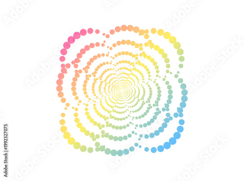 Circular halftone dot gradient with smooth color blending. Abstract modern background with dynamic visual movement.