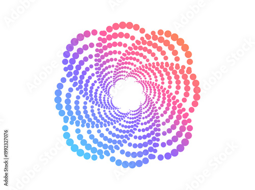 Abstract circular pattern with radial halftone dots creating dynamic motion effect. Modern geometric design with concentric rings and gradient texture for logos and backgrounds.