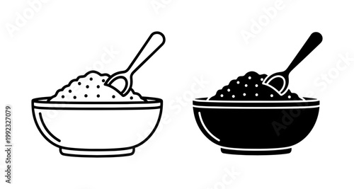 Bowl of Flour with Wooden Spoon Icon Set
