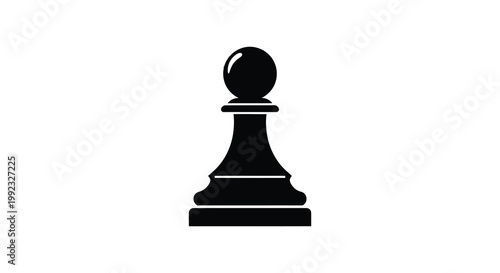 A stark black silhouette of a chess pawn stands prominently against a plain white background creating a minimalist image silhouette