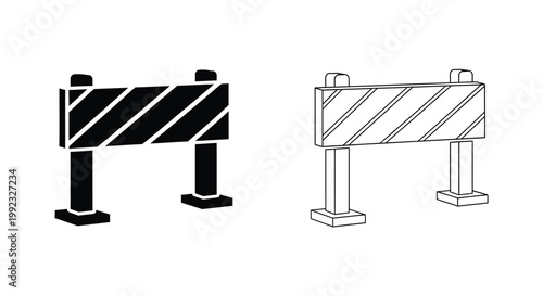 Construction barrier icons in black and white a simple silhouette
