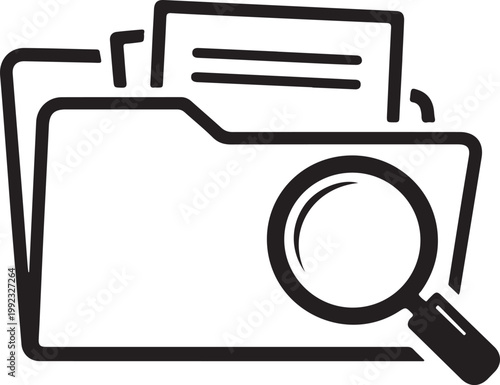 Folder and Magnifying Glass Line Icon Vector for File Search Data Management and Digital Organization Concepts