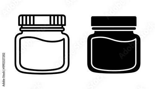 Glass Jar Icon Set with Lid and Liquid Content