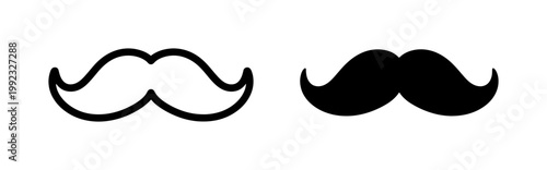 Classic Mustache Outline and Solid Black Silhouette Icon Set