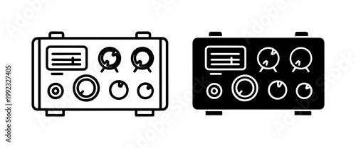 Vintage Radio Receiver Outline and Solid Icon Set