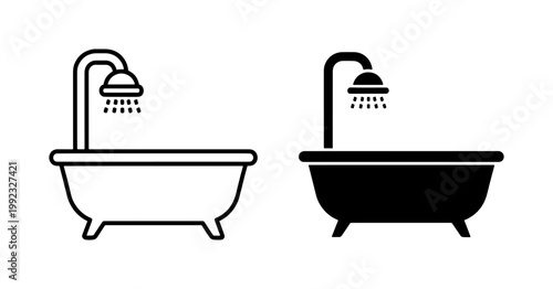 Bathtub with Shower Head Line and Glyph Icon Set