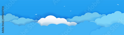 Blue Sky Cloud Background Vector with Soft Gradient Clouds, Minimal Flat Style, Clean Nature Scene with Copy Space for Banner, Website, Presentation and Digital Design