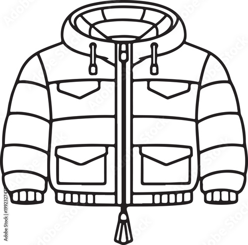 Insulated Winter Jacket Line Icon Vector Illustration for Cold Weather Clothing Outdoor Gear and Fashion Design