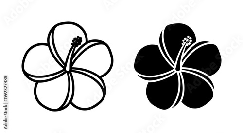 Hibiscus Flower Silhouette and Outline Vector Set