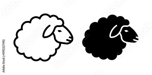 Black and White Sheep Vector Icon Set
