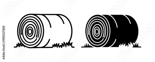 Round Hay Bale Icon Set for Agriculture and Farming