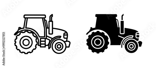 Tractor Outline and Silhouette Agriculture Icon Set
