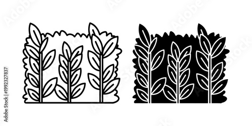 Garden Hedge Bush Line Icon Set