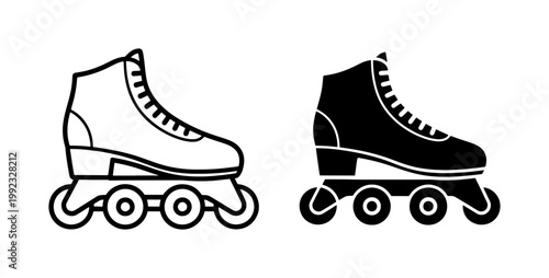 Inline Roller Skate Icon Set in Outline and Solid Style