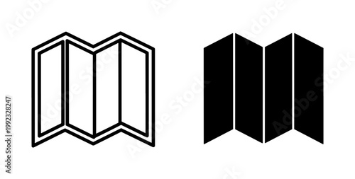 Folded Paper Map Outline and Solid Vector Icons