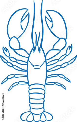 Lobster, cancer with claws blue line art vector icon, aquatic creature crayfish, underwater animal Mediterranean seafood
