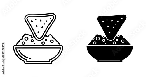 Black and white bowl, cereal icons, breakfast food, vector graphics