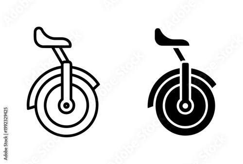 Unicycle Line and Glyph Icon Set for Circus or Sport Design