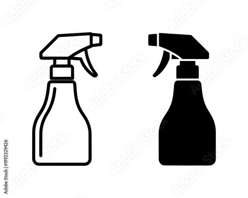Spray bottle icon set with outline and solid black style
