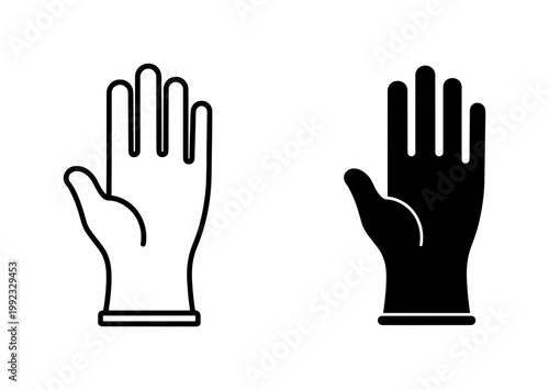 Protective Rubber Glove Outline and Solid Silhouette Icons