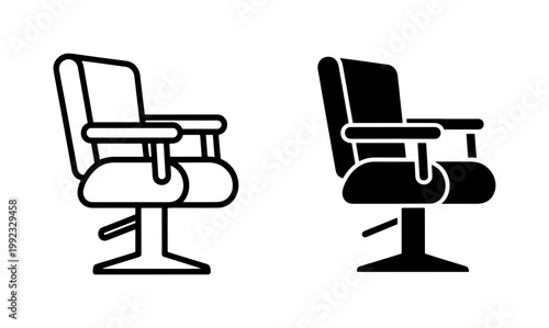 Barber Chair Icon Set in Outline and Solid Style