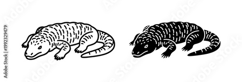 Gila Monster Lizard Hand Drawn Vector Illustration
