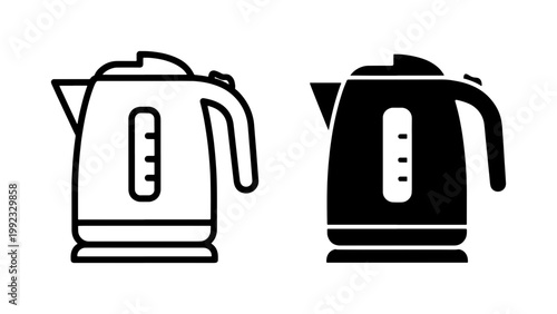 Electric kettle line and silhouette icon set