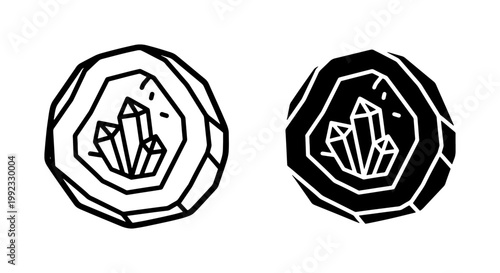 Crystal Geode Stone Icon Set in Black and White