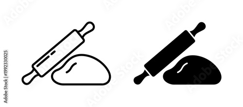 Rolling pin and dough icon set for bakery cooking