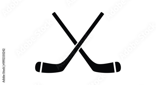 A striking black graphic depicts two crossed hockey sticks forming an x shape against a white background silhouette