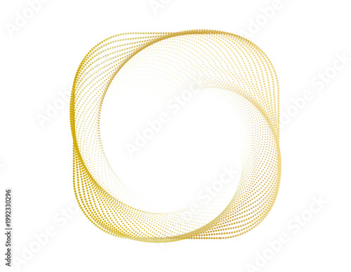 Golden abstract spiral lines form geometric square patterns with dotted textures ideal for contemporary graphic designs, tech backgrounds, and vibrant digital artwork compositions