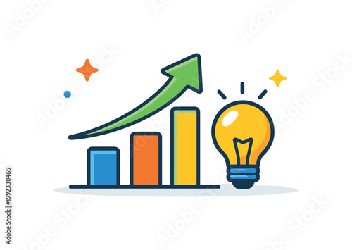 Startup pitch concept emphasizing communicating value propositions and growth potential to attract support and investment, a minimal chart with an upward arrow paired