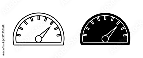 Speedometer gauge icon set in outline and glyph style