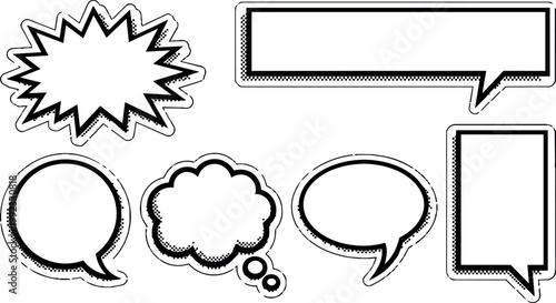Black and white comic style speech bubbles and thought clouds vector art