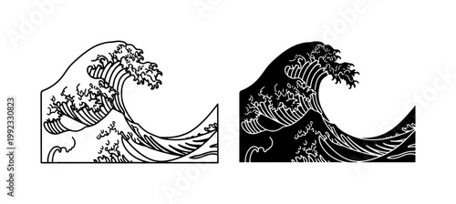 Japanese Great Wave Kanagawa Style Vector Illustration
