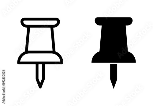 Push Pin Icon Set in Outline and Solid Black Style