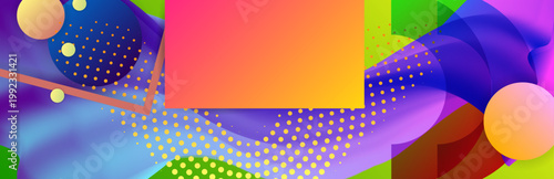 Universal design, banner concept. Bright juicy colors background with geometric elements, lines and dots for text