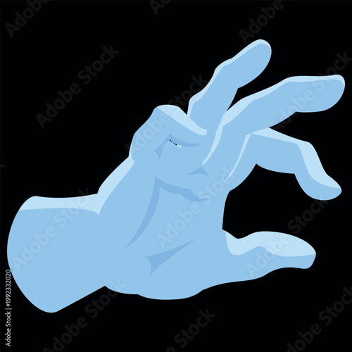 Magician hand in white glove, vector cartoon magician or illusionist arm showing mystery trick performance on black
