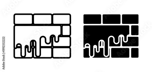 Brick Wall Painting Icon Set with Dripping Liquid Effect