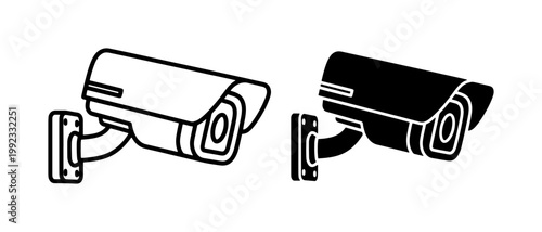 Security Camera Icon Set with Outline and Solid Styles