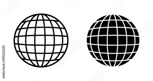 Global Grid Sphere Icons Set in Black and White